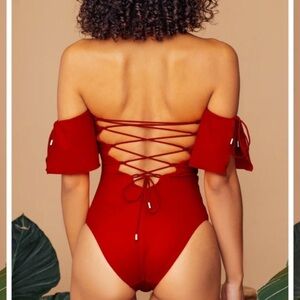 New! OCHIE Olivia off the shoulder lace-up swimsuit 3508